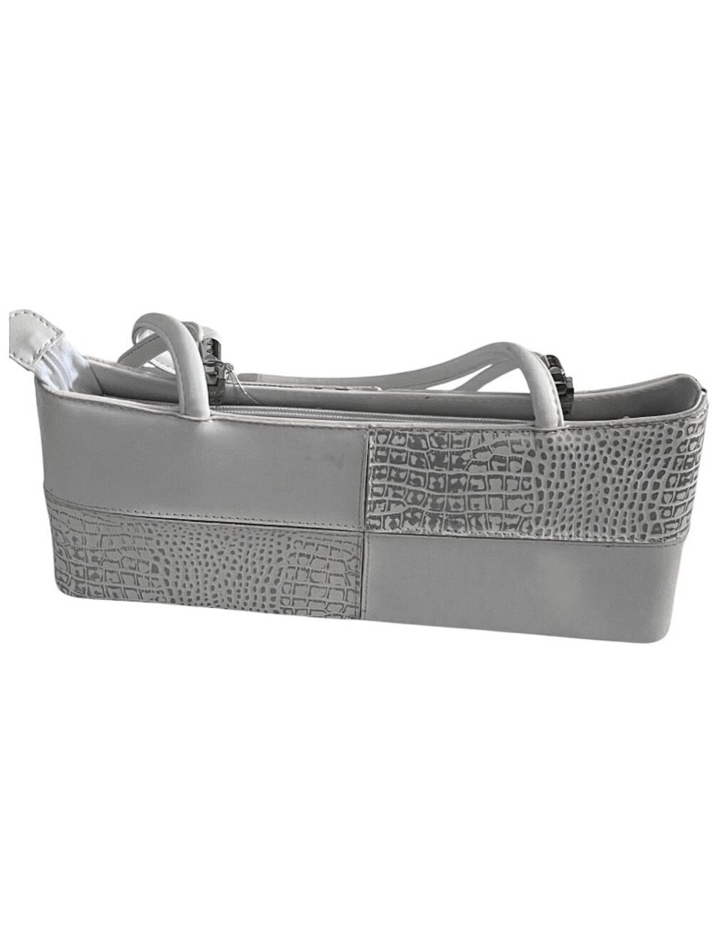 Gray Croc Embossed Structured Shoulder Bag Elegant Sturdy Faux Leather Handbag - Picture 5 of 8